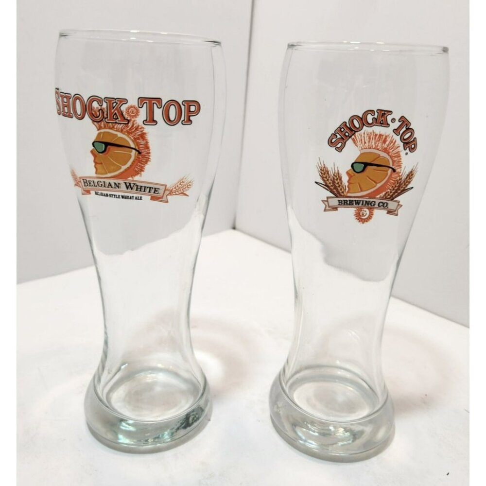 Shock Top Brewing Company Pilsner Glasses 16 Oz Set Of 2 Different Logos